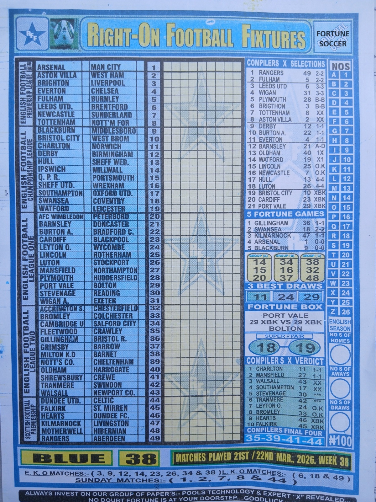 week 38 right on fixtures 2026 front page