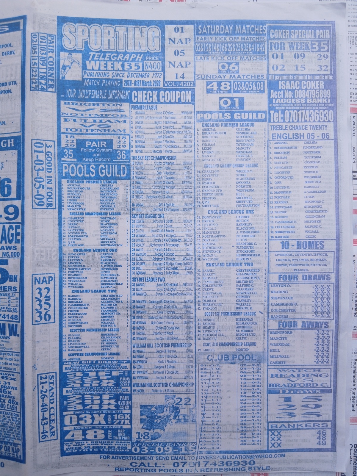 week 35 sporting telegraph 2026 page 1