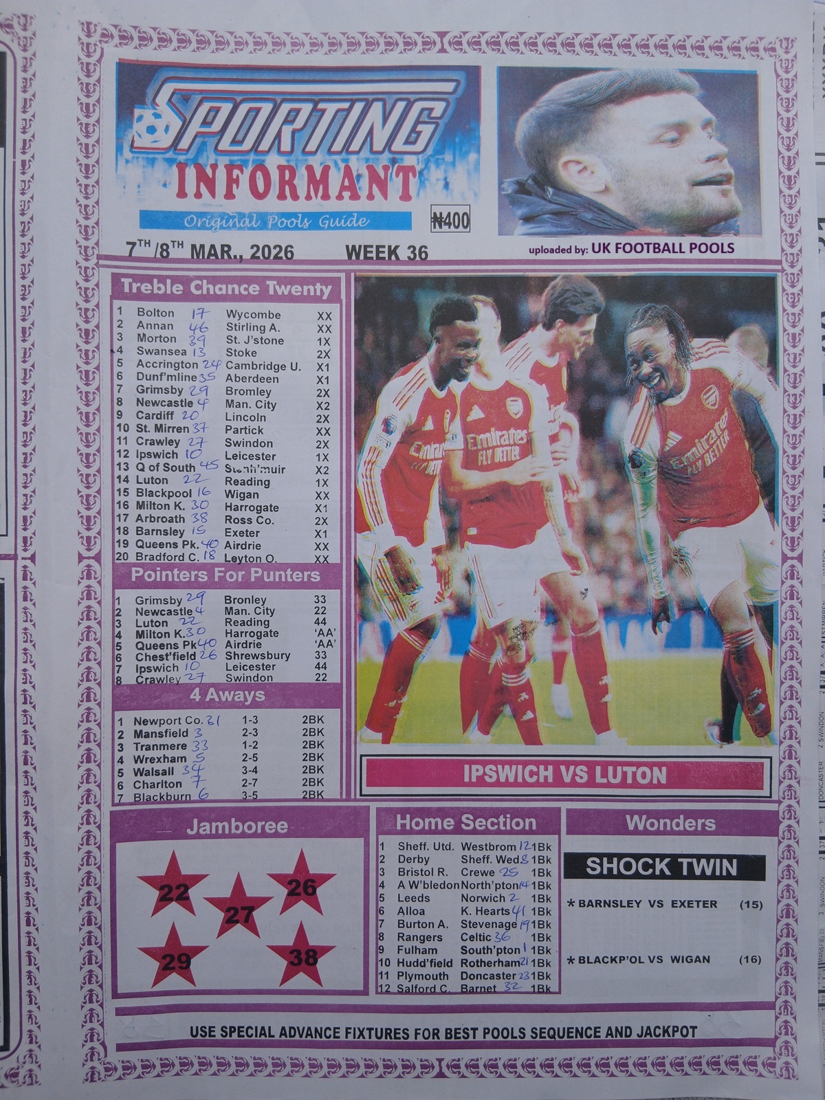 week 36 sporting informant 2026 page 1