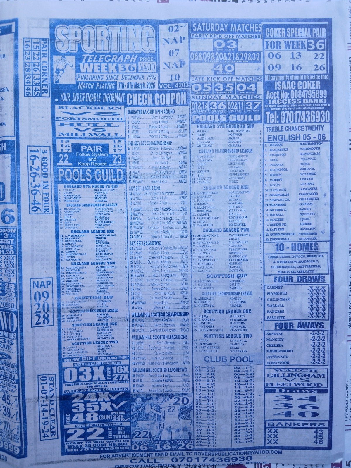 week 36 sporting telegraph 2026 page 1