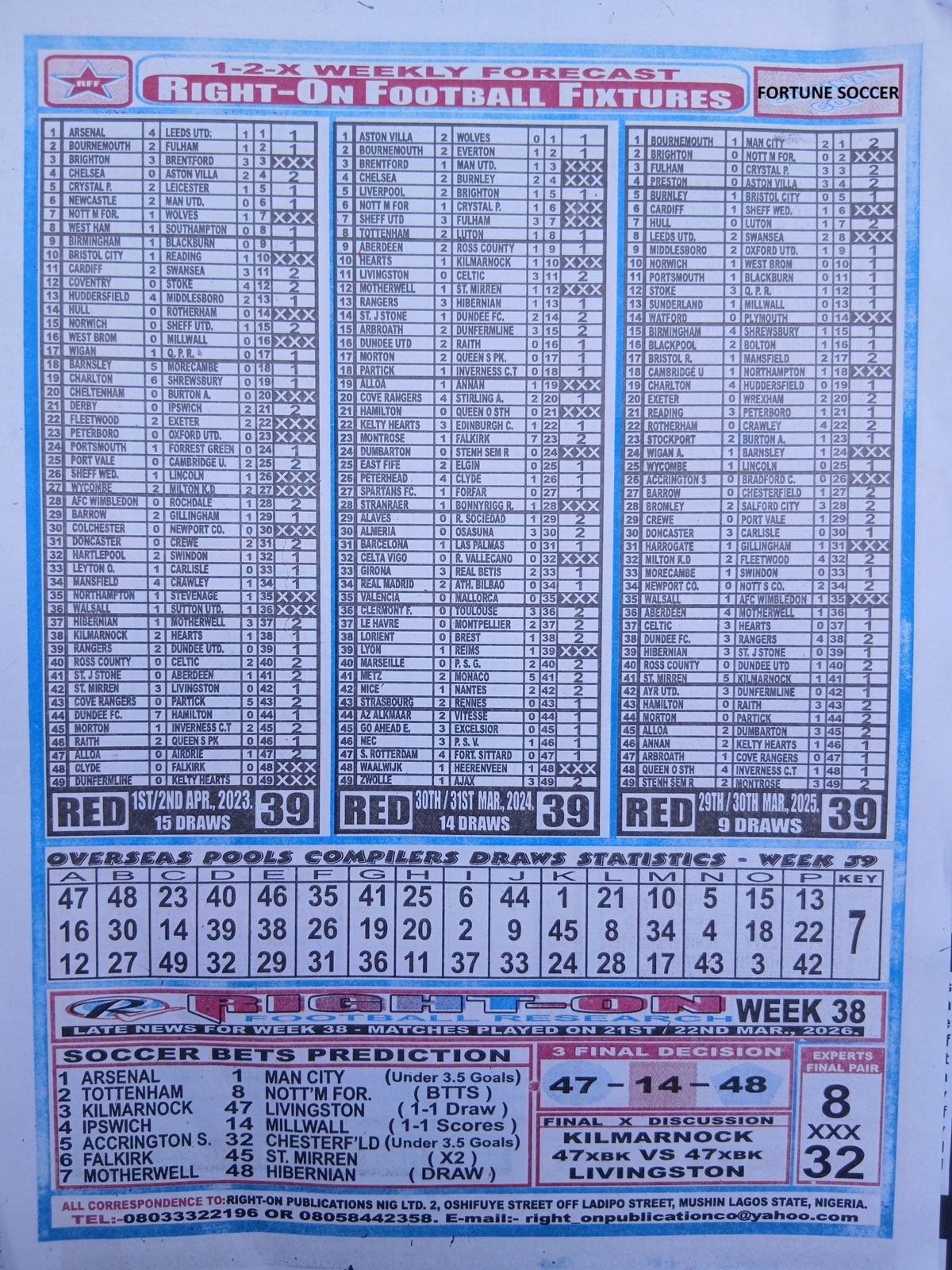 week 39 right on fixtures 2026 back page