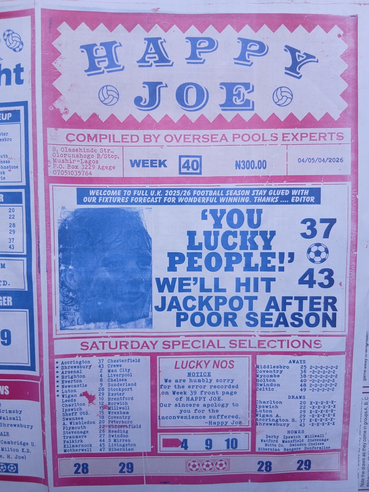 week 40 happy joe 2026 page 1