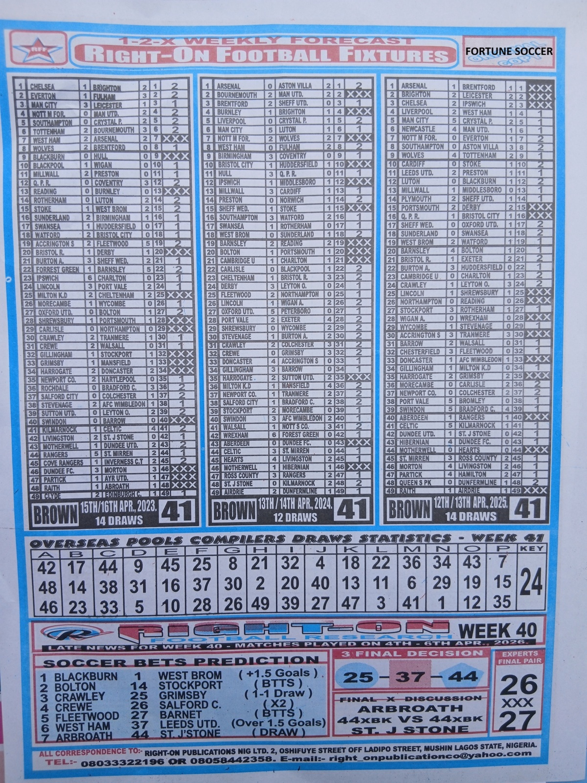 week 41 right on fixtures 2026 back page