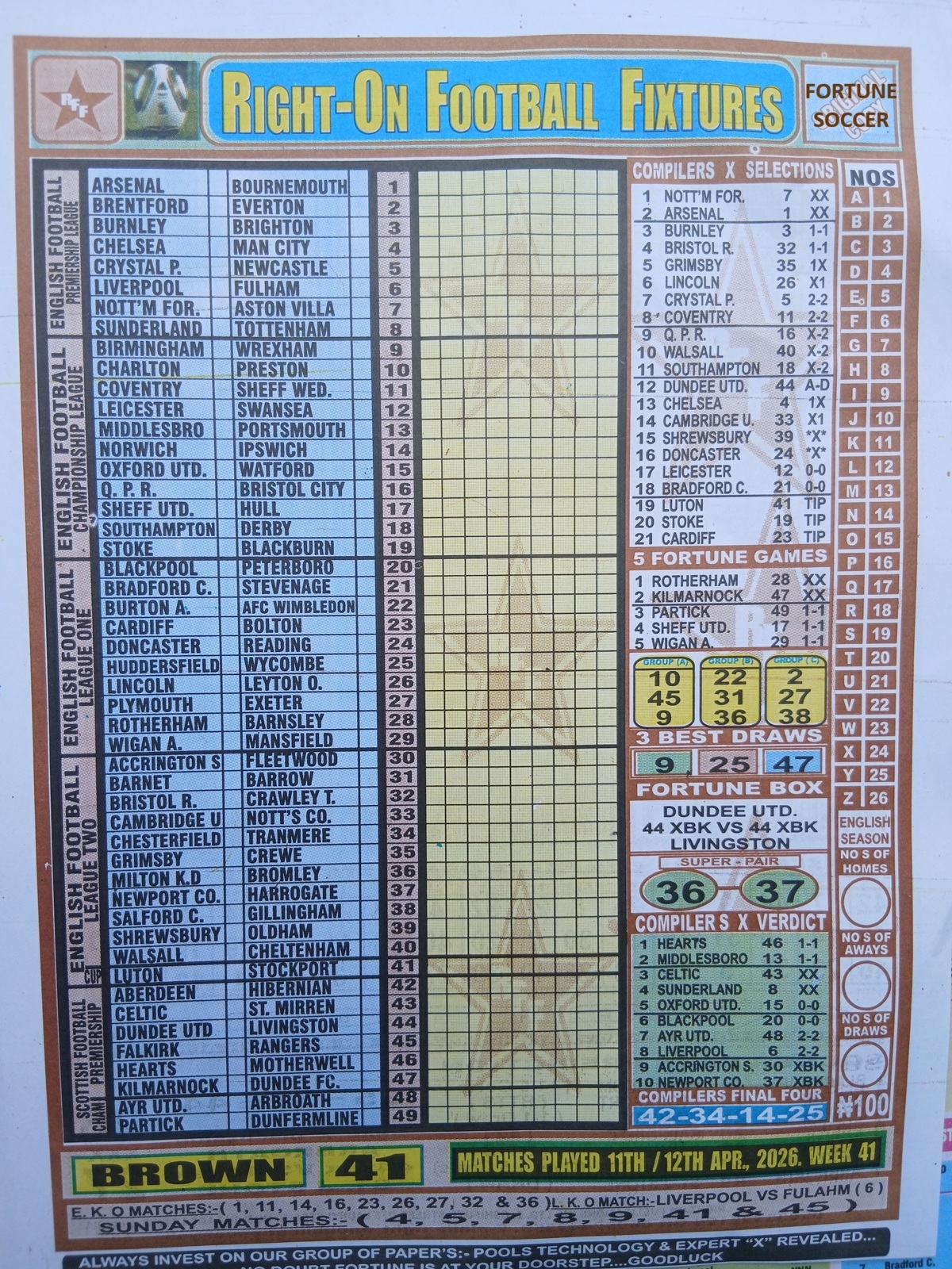 week 41 right on fixtures 2026 front page