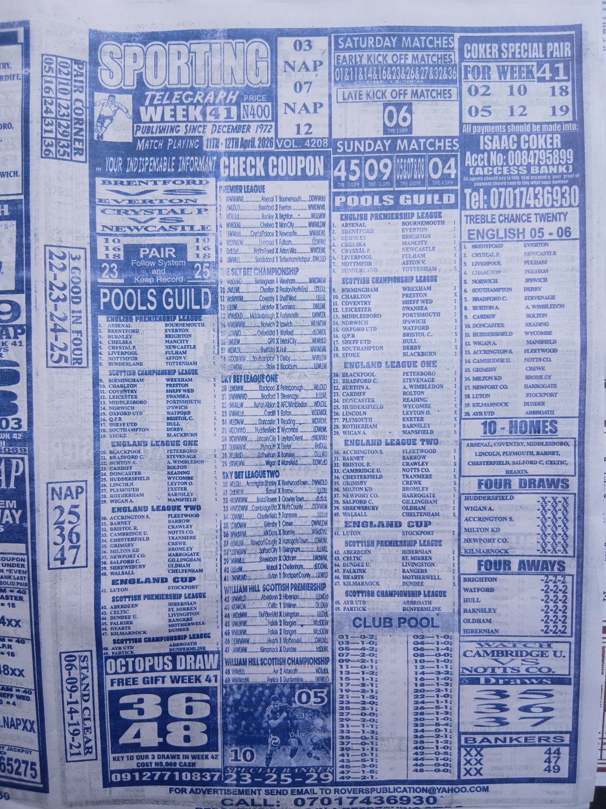 week 41 sporting telegraph 2026 page 1